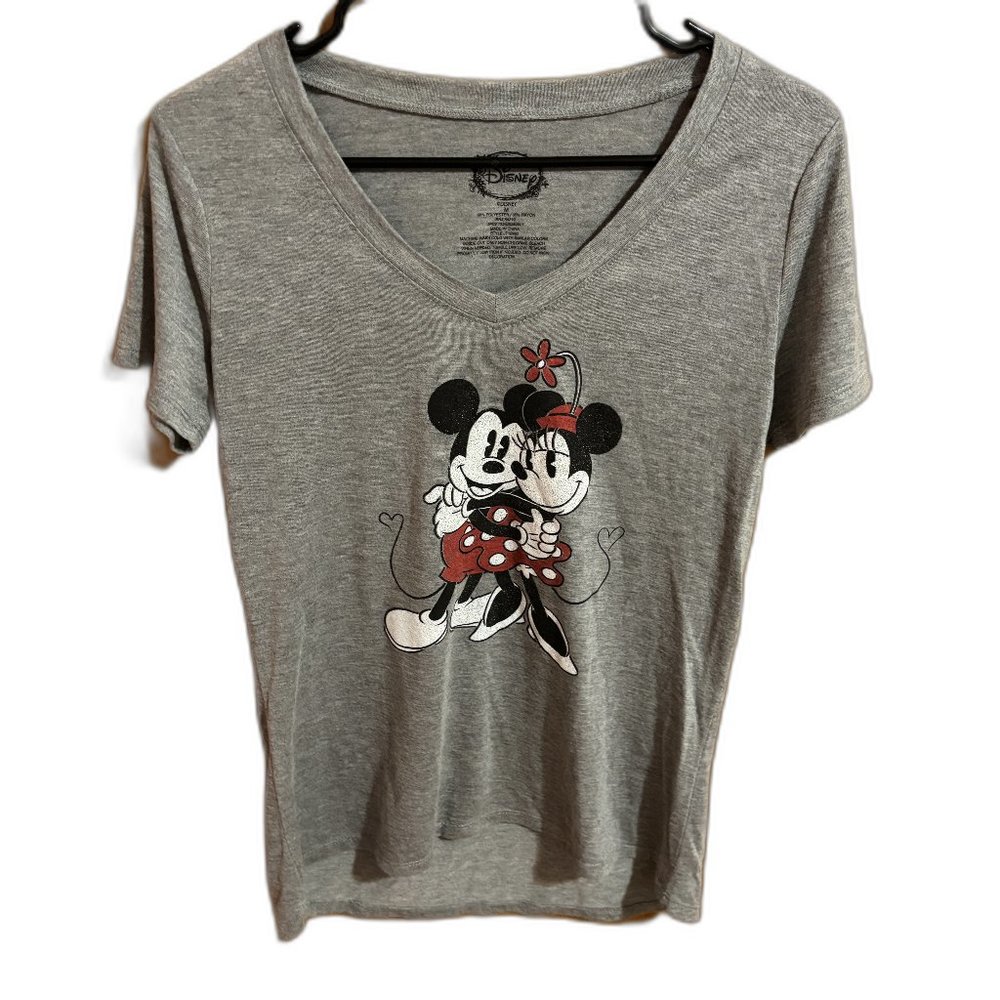 Mickey + Mini Mouse Womens Disney T-Shirt Gray Short Sleeve Scoop Neck‎ M